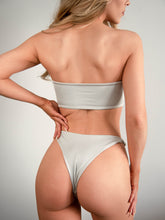 Load image into Gallery viewer, Lola shimmery blue strapless bandeau-style bikini top