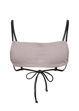 Load image into Gallery viewer, Evvie reversible bikini top with vegan leather straps in taupe