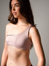 Load image into Gallery viewer, Aria reversible one-shoulder mauve and plum bikini top
