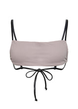 Load image into Gallery viewer, Evvie reversible bikini top with vegan leather straps in taupe
